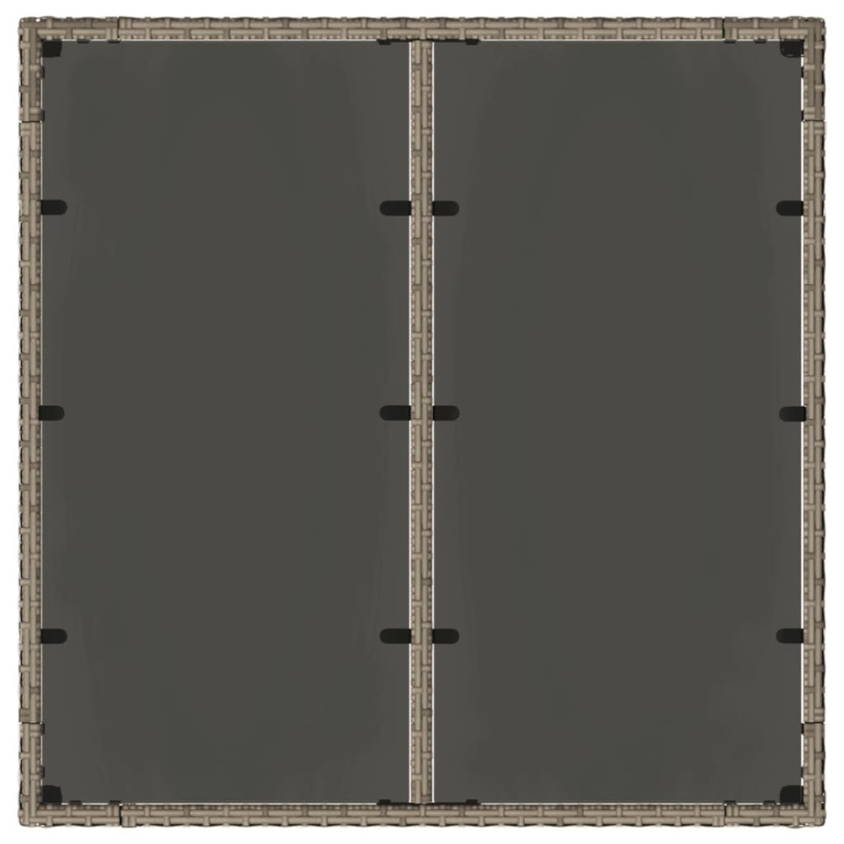 Mesa de jardín superficie de vidrio ratán PE gris 90x90x75