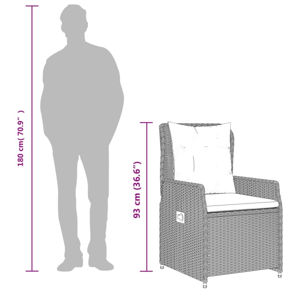 Sillones reclinables de jardín 2 uds ratán sintético gris