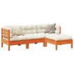 Set de sofás jardín 4 pzas con cojines madera pino marrón cera