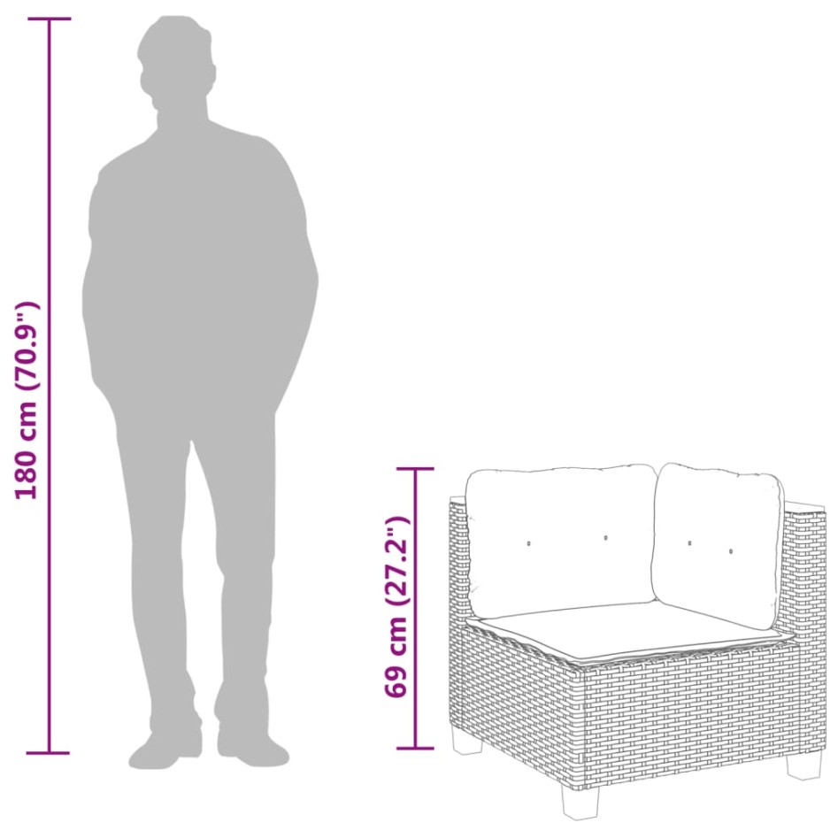 Sofá de esquina de jardín con cojines ratán sintético