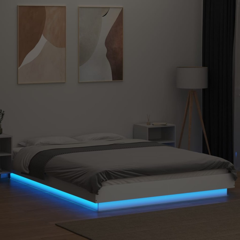 Estructura de cama con LED madera ingeniería blanco 120x200