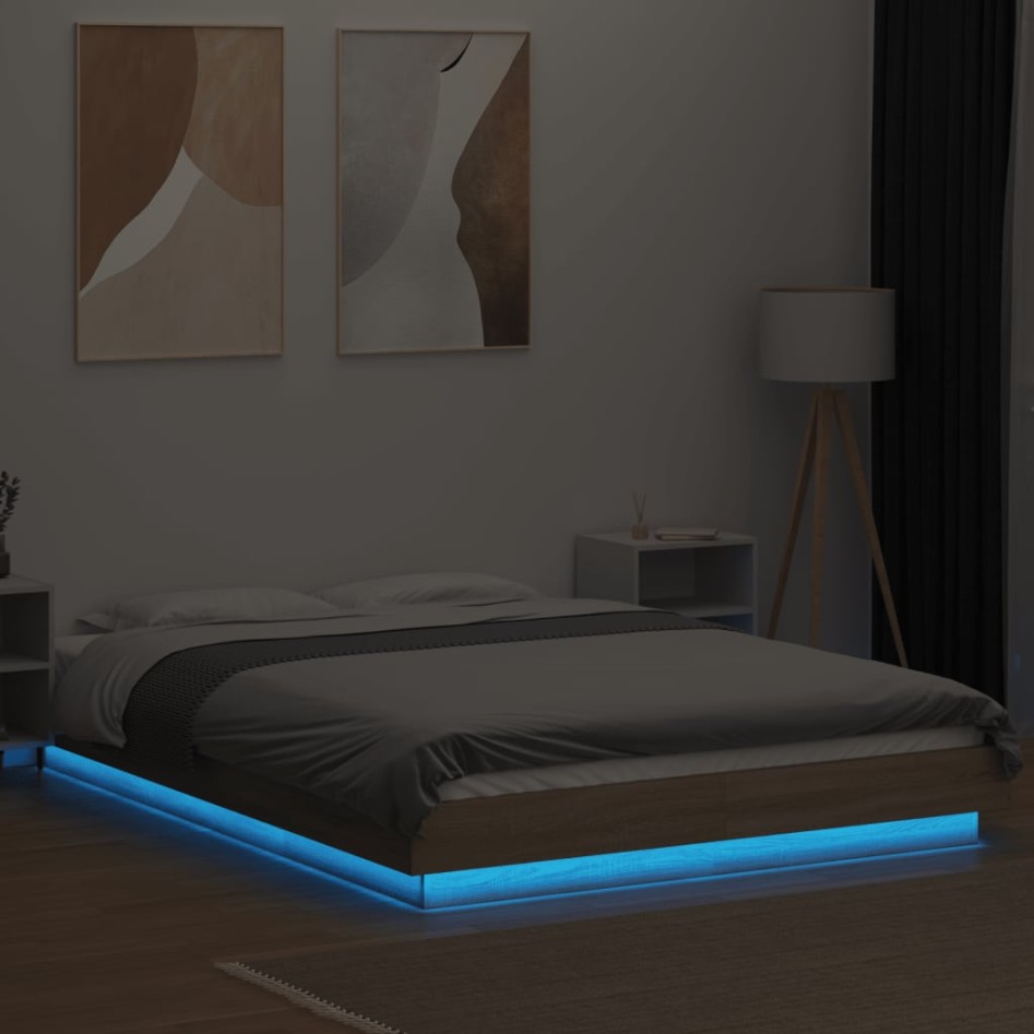 Estructura cama con luces LED madera roble Sonoma 120x200