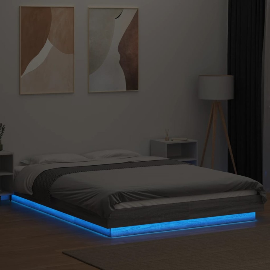 Estructura cama con luces LED madera gris Sonoma 120x190