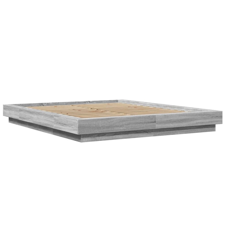Estructura cama con luces LED madera gris Sonoma 150x200