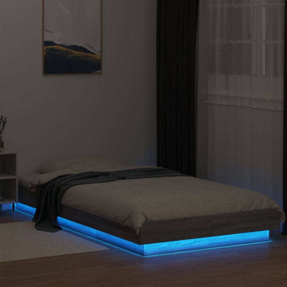 Estructura de cama con luces LED madera gris Sonoma 90x200