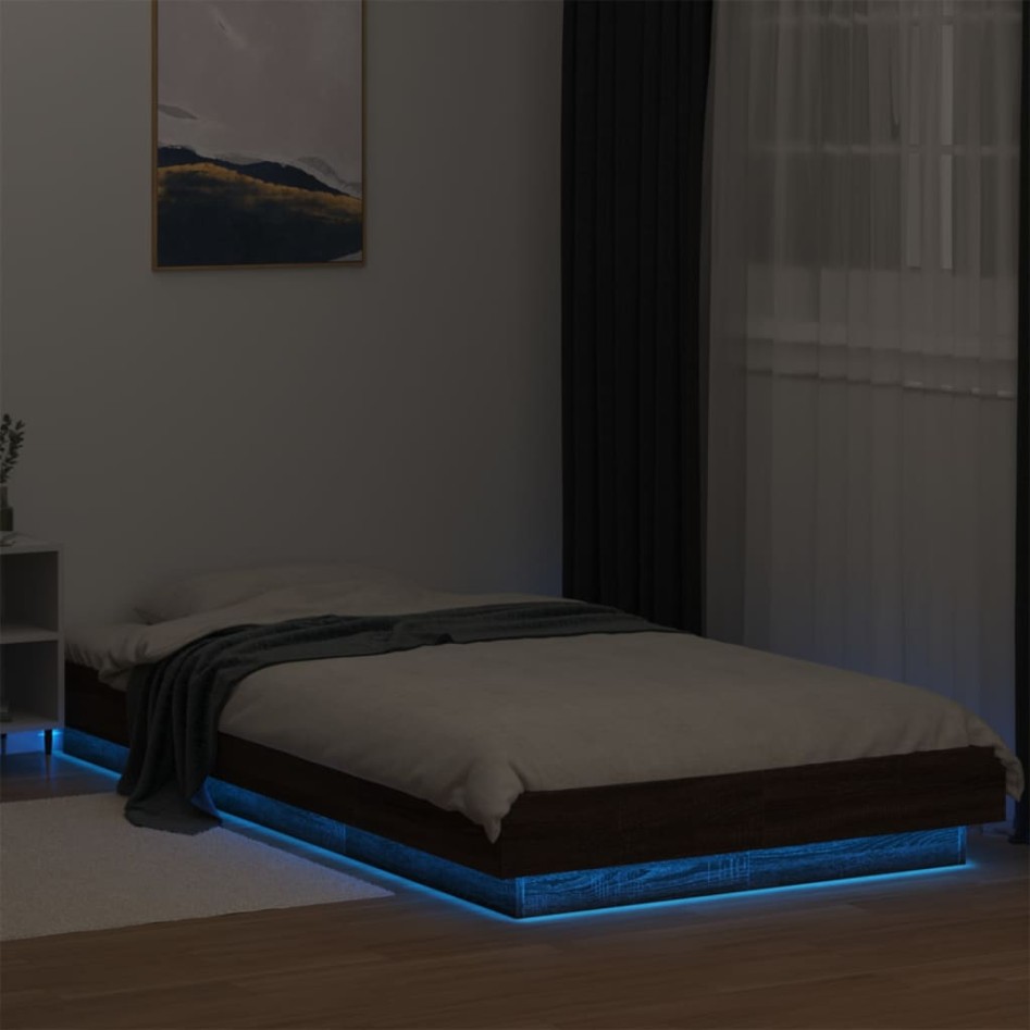Estructura cama con luces LED madera marrón roble 100x200