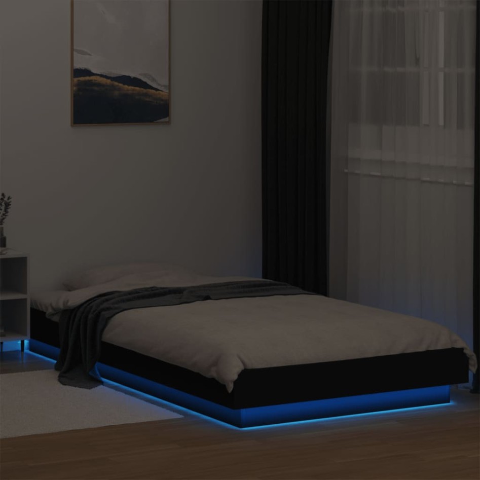 Estructura cama con luces LED madera ingeniería negro