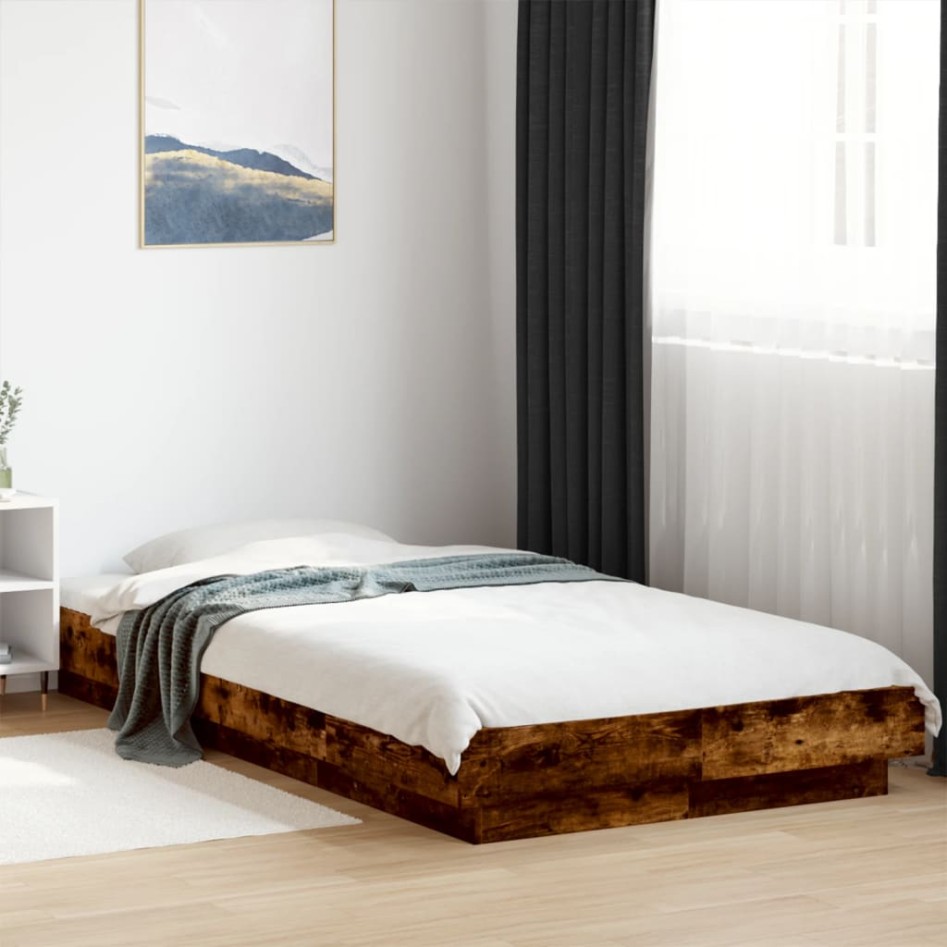 Estructura cama con luces LED madera roble ahumado 75x190
