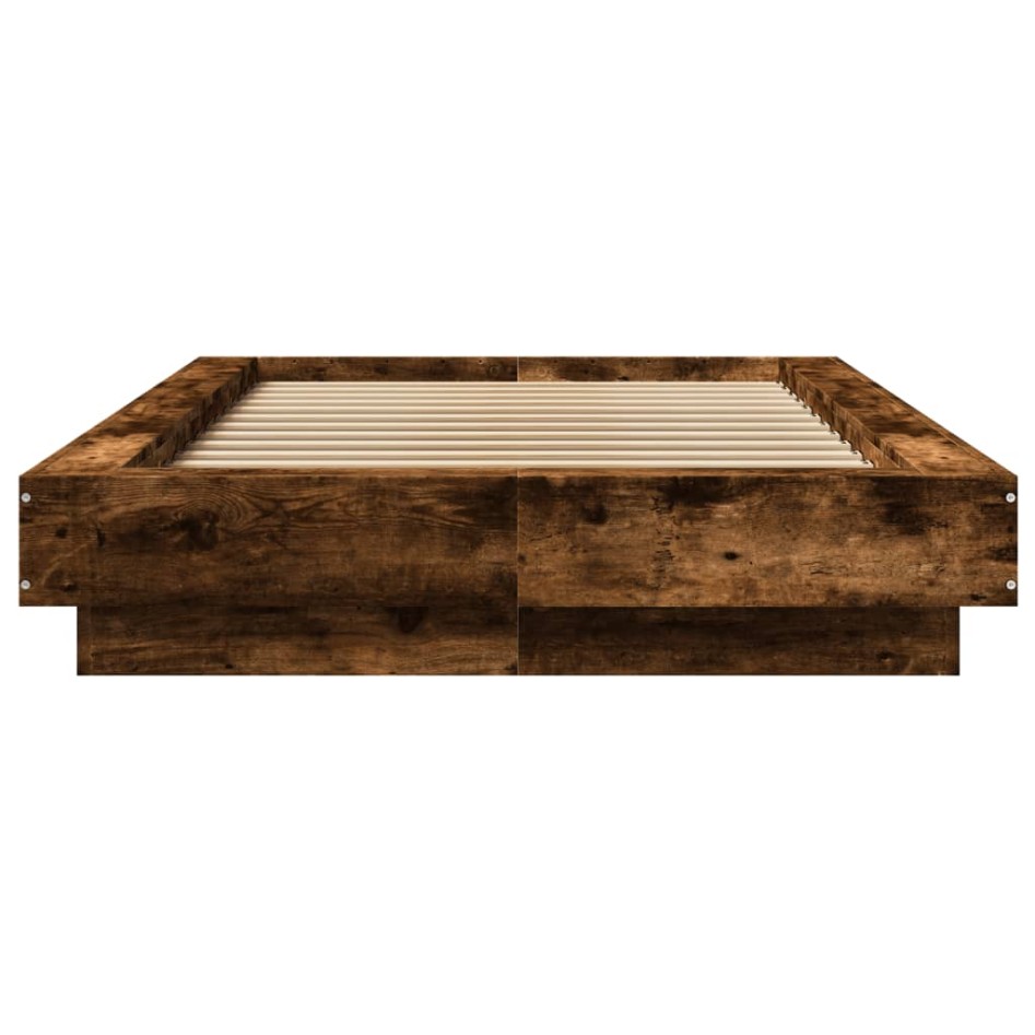 Estructura cama con luces LED madera roble ahumado 75x190