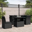 Set de sofás de jardín 6 piezas y cojines ratán sintético negro