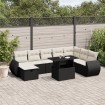 Set de sofás de jardín 8 piezas y cojines ratán sintético negro