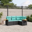 Set de sofás de jardín 4 pzas con cojines ratán sintético negro