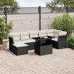 Set de sofás de jardín 8 piezas y cojines ratán sintético negro