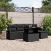 Set de sofás de jardín 6 piezas y cojines ratán sintético negro