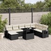 Set de sofás de jardín 8 piezas y cojines ratán sintético negro