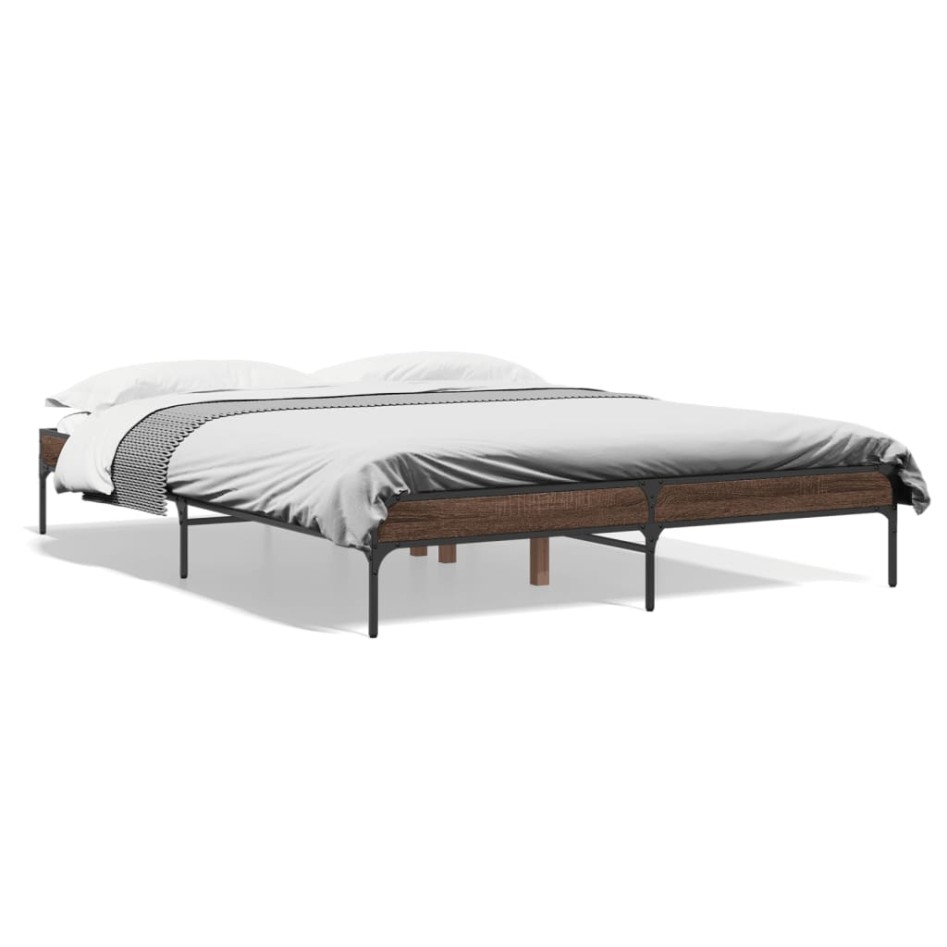 Estructura cama madera ingeniería metal marrón roble 150x200