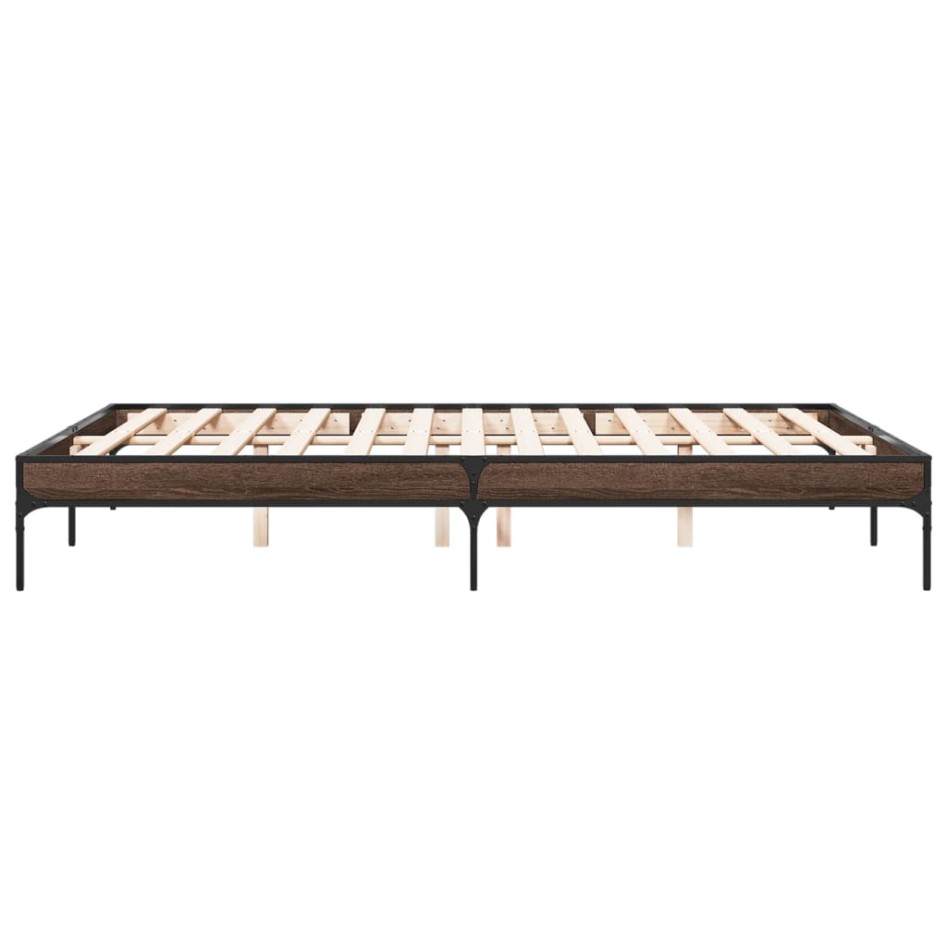 Estructura cama madera ingeniería metal marrón roble 150x200