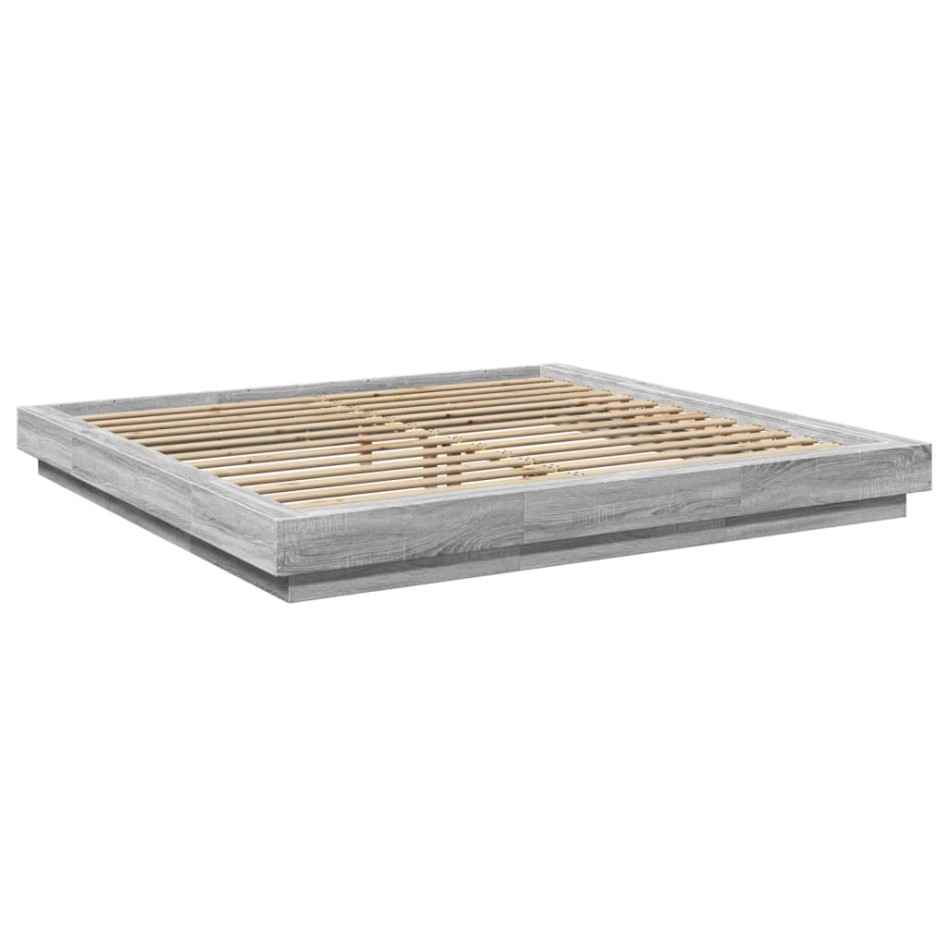 Estructura de cama con luces LED madera gris Sonoma 200x200