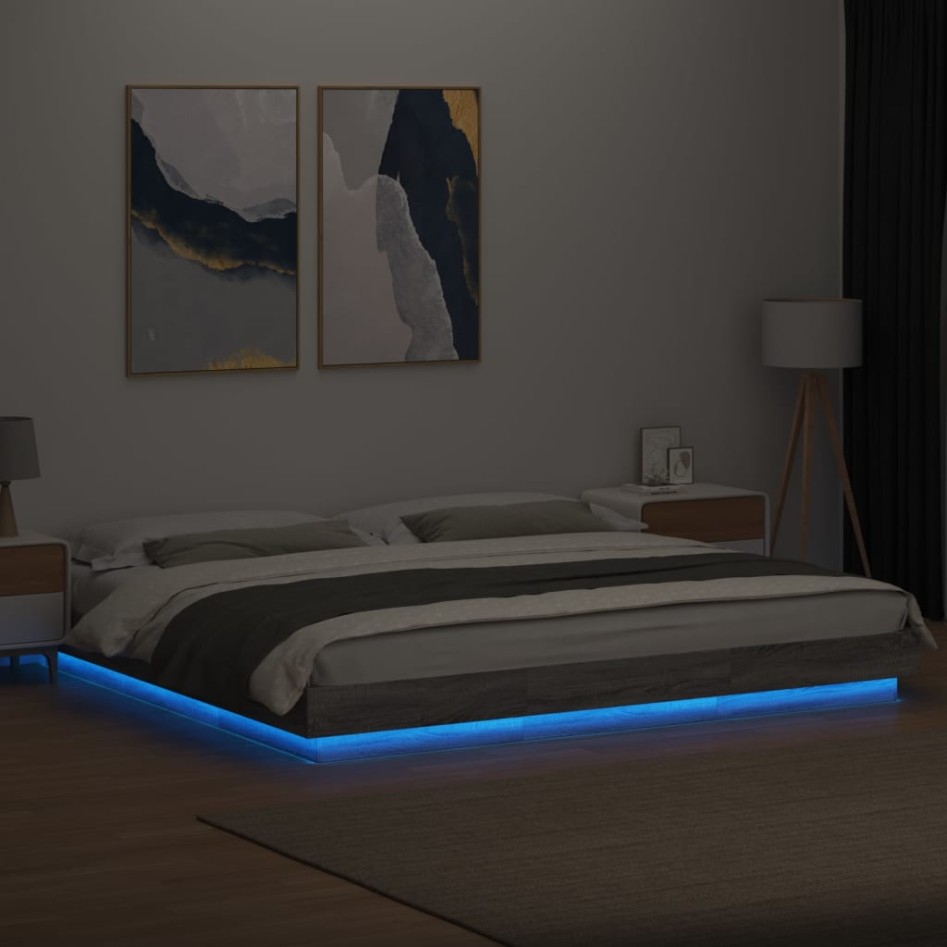 Estructura de cama con luces LED madera gris Sonoma 200x200