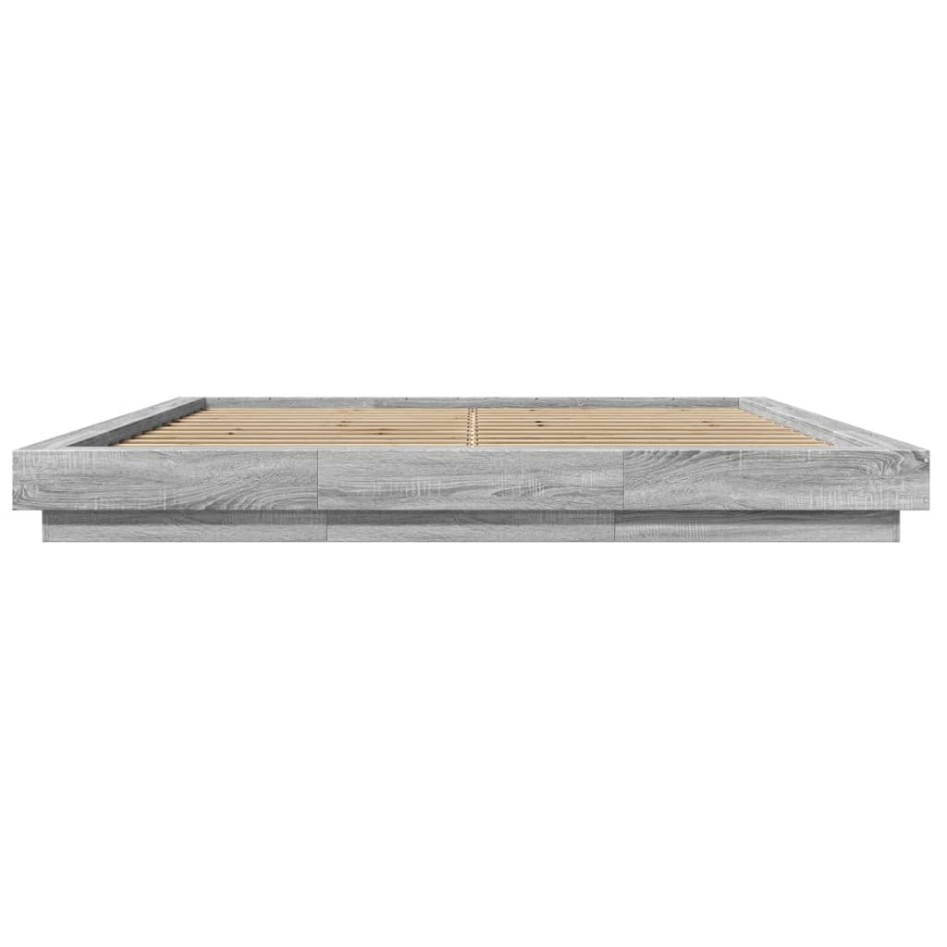 Estructura de cama con luces LED madera gris Sonoma 200x200