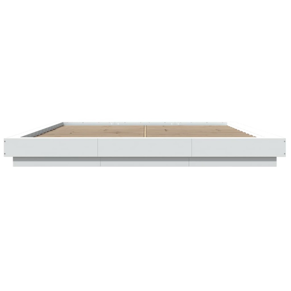 Estructura de cama con LED madera ingeniería blanco 180x200