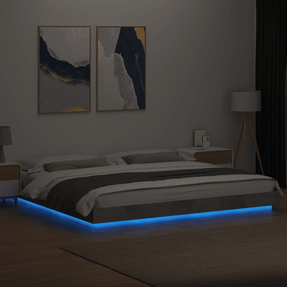 Estructura cama con luces LED madera gris hormigón 180x200