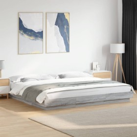 Estructura cama con luces LED madera gris Sonoma 180x200