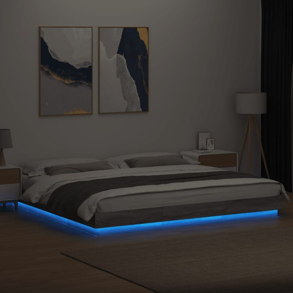 Estructura cama con luces LED madera gris Sonoma 180x200