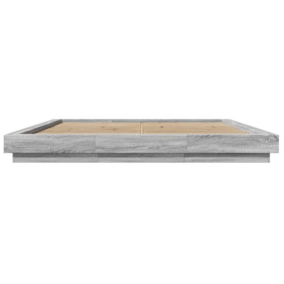 Estructura cama con luces LED madera gris Sonoma 180x200