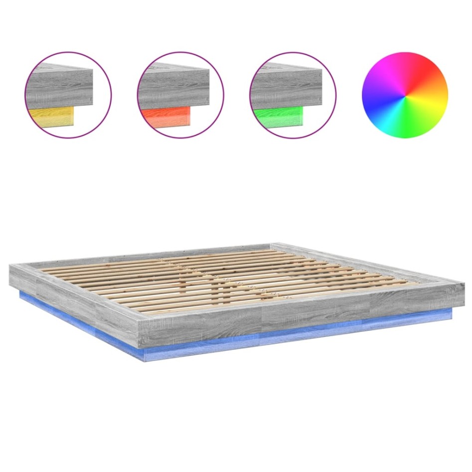 Estructura cama con luces LED madera gris Sonoma 180x200