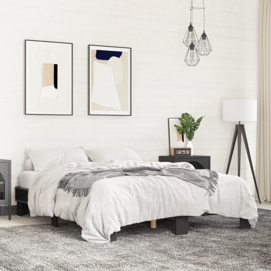 Estructura de cama madera de ingeniería y metal negro