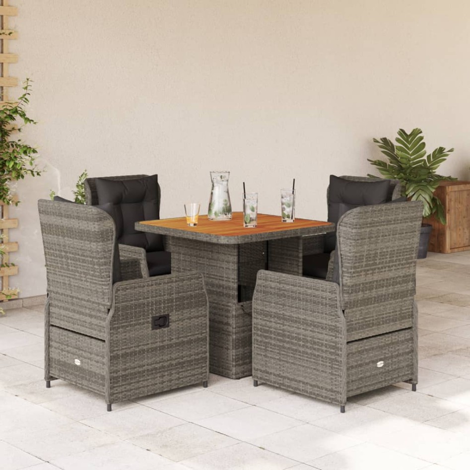 Set comedor de jardín 5 piezas con cojines ratán sintético