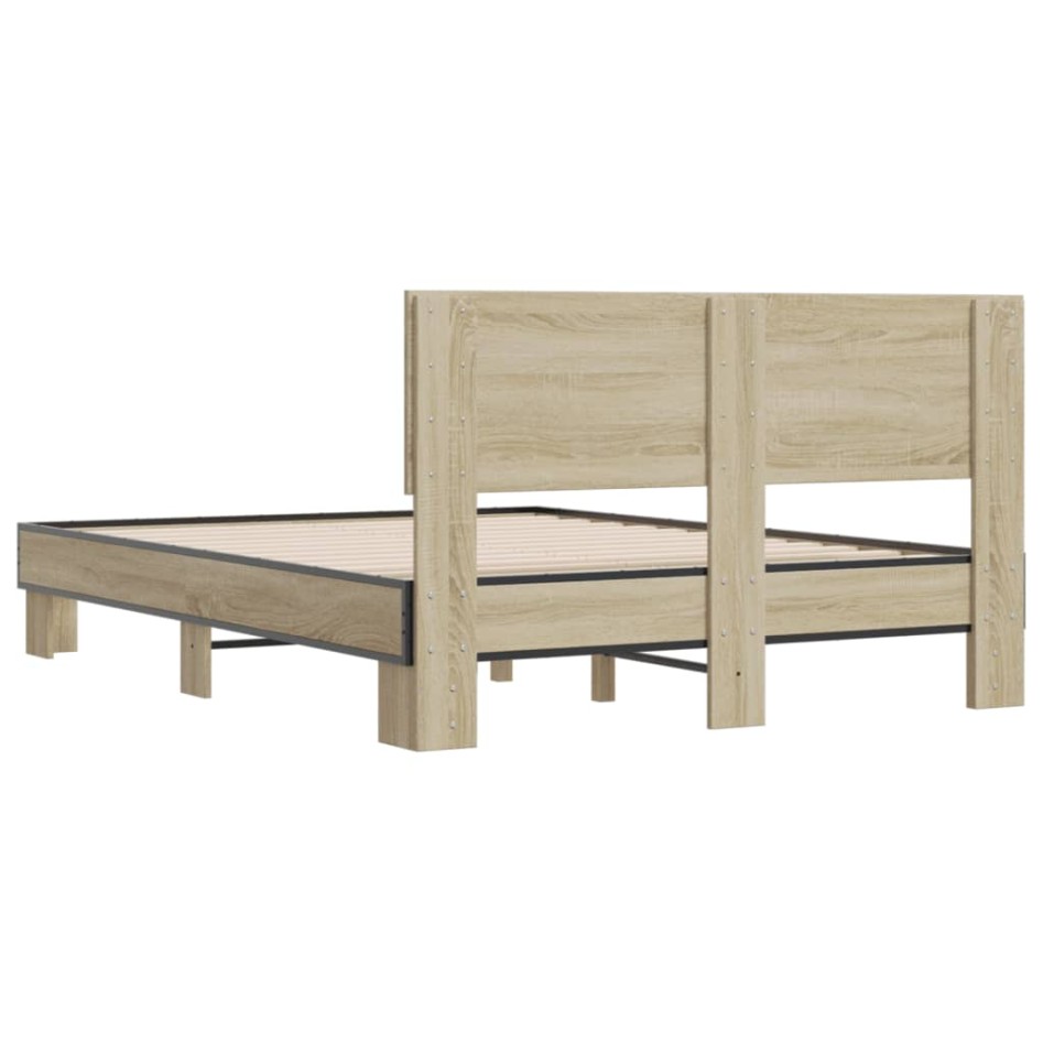 Estructura cama madera ingeniería metal roble Sonoma 140x190