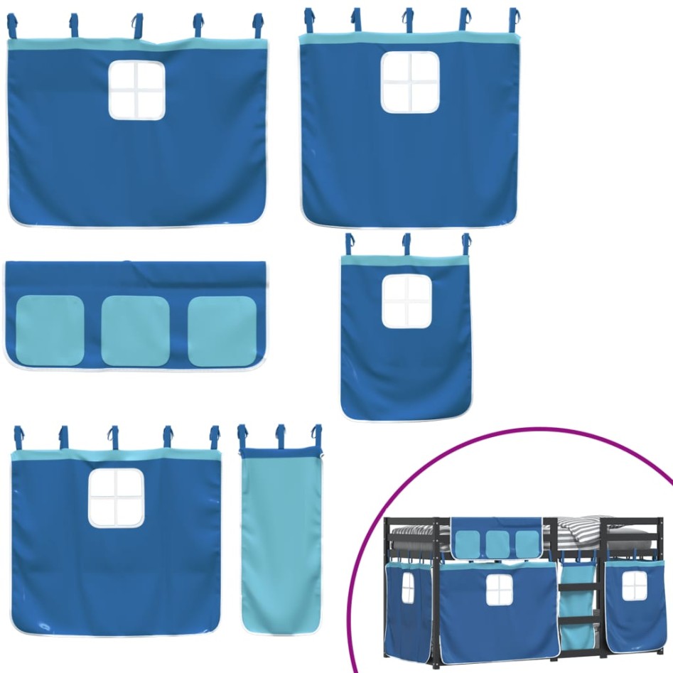 Litera con cortinas madera maciza de pino azul 90x200