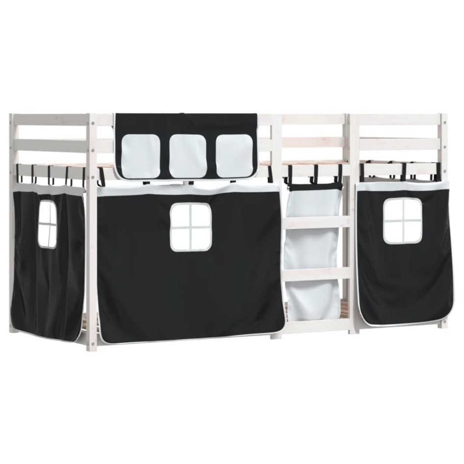 Litera con cortinas madera maciza pino blanco y negro 90x190