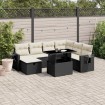 Set de sofás de jardín 8 piezas y cojines ratán sintético negro