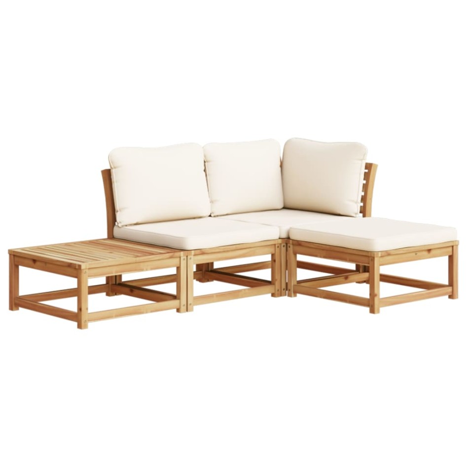 Set de muebles de jardín 4 pzs y cojines madera maciza
