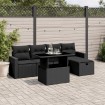 Set de sofás de jardín 6 piezas y cojines ratán sintético negro