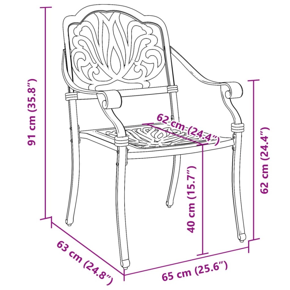 Sillas de jardín 2 unidades aluminio fundido