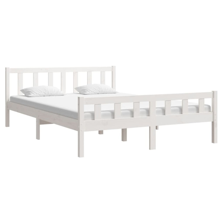 Estructura de cama madera maciza blanca King Size 150x200