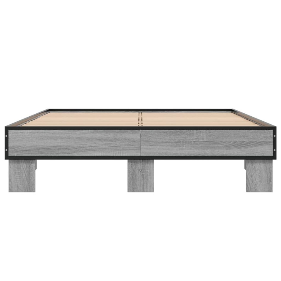 Estructura cama madera ingeniería metal gris Sonoma 140x200
