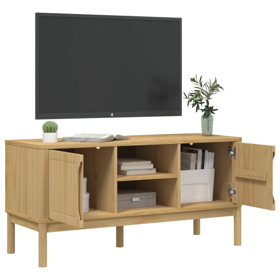 Mueble de TV FLORO madera maciza pino marrón cera 114x43x55