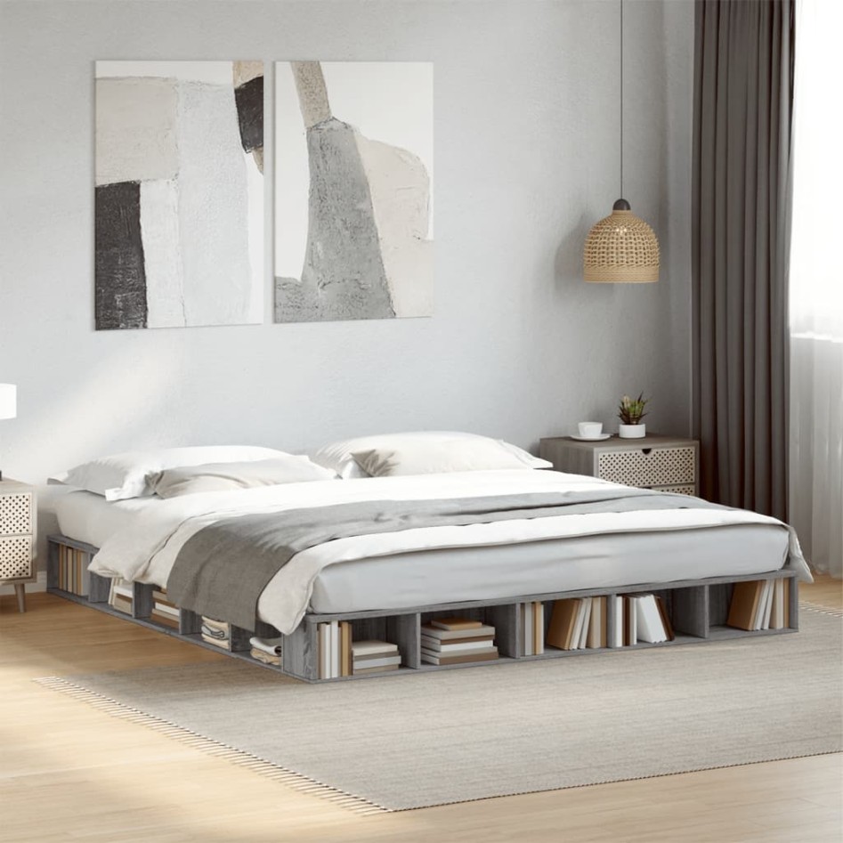 Estructura de cama madera de ingeniería gris Sonoma 200x200