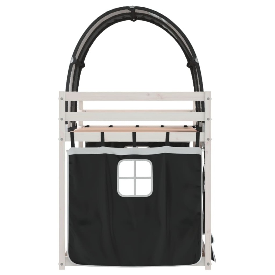 Litera con cortinas madera maciza pino blanco y negro 75x190