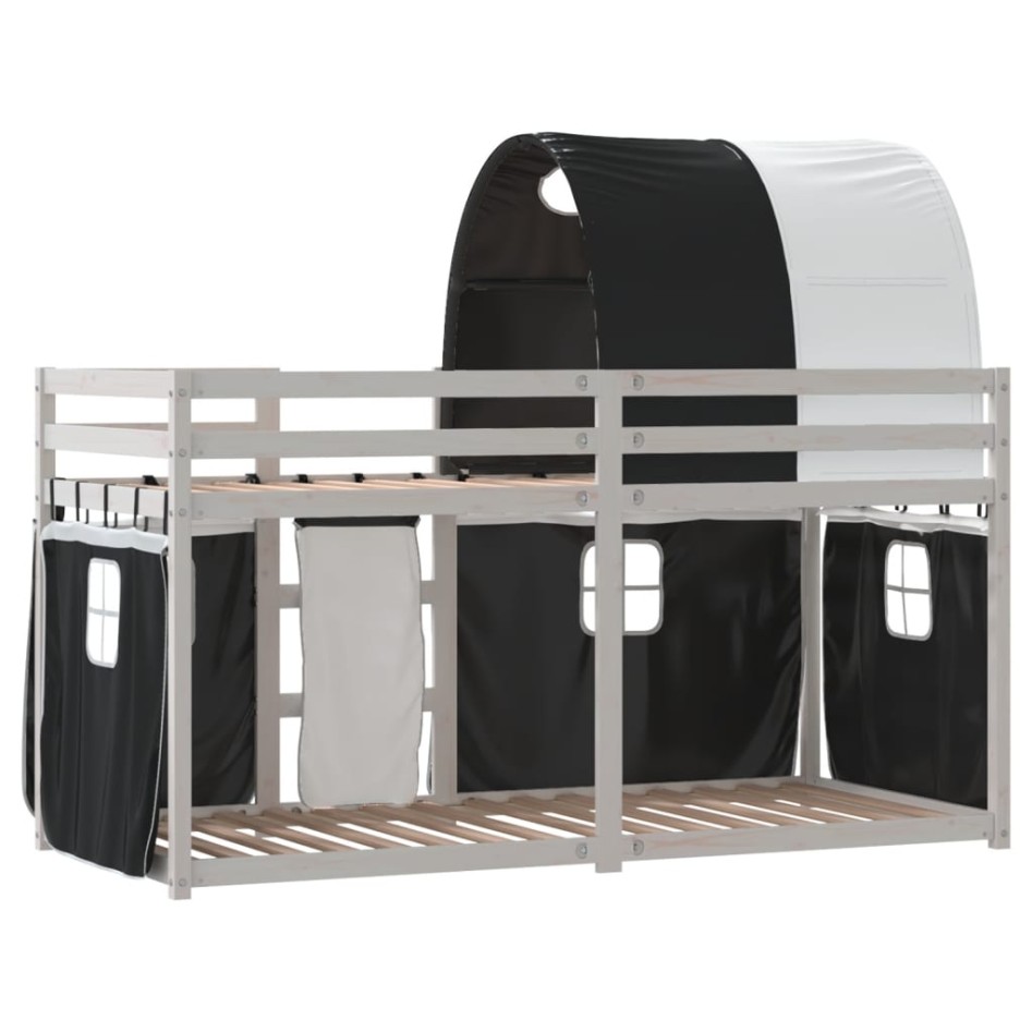 Litera con cortinas madera maciza pino blanco y negro 75x190