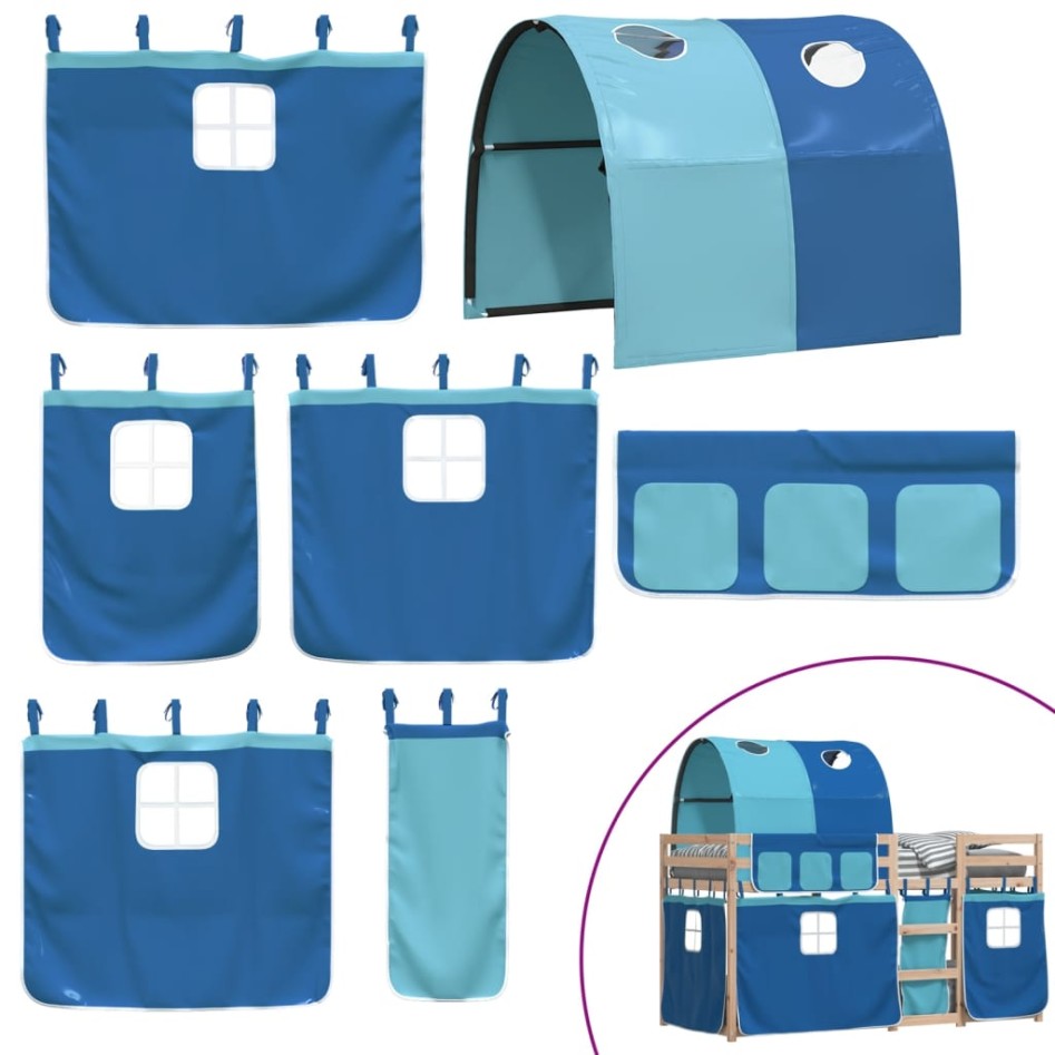 Litera con cortinas madera maciza de pino azul 75x190