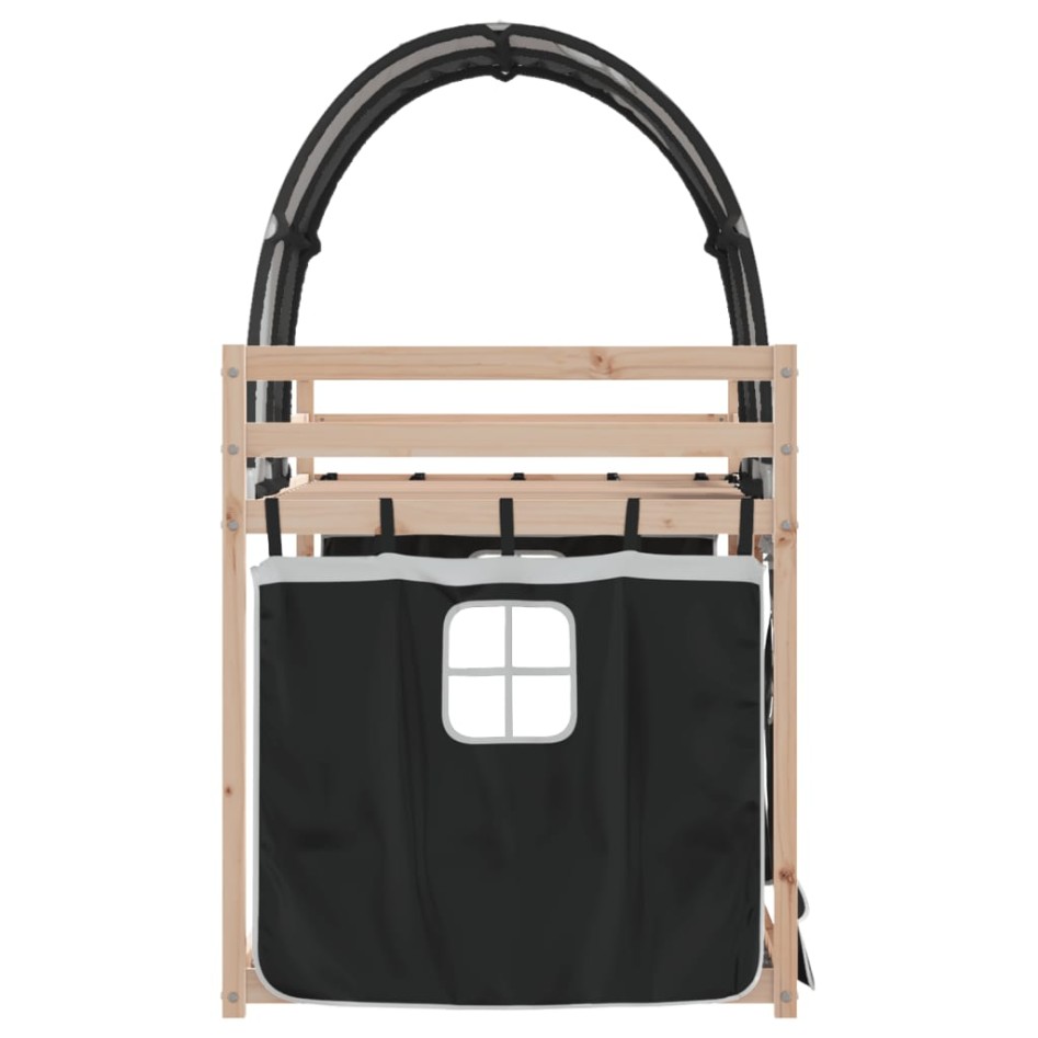 Litera con cortinas madera maciza pino blanco y negro 90x190