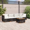 Set de muebles de jardín 5 pzas y cojines ratán sintético negro