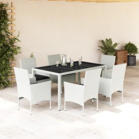 Set comedor jardín 7 pzas cojines ratán sintético vidrio