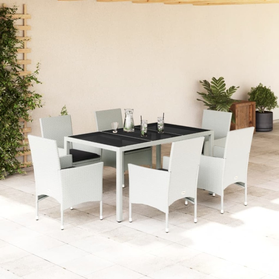 Set comedor jardín 7 pzas cojines ratán sintético vidrio